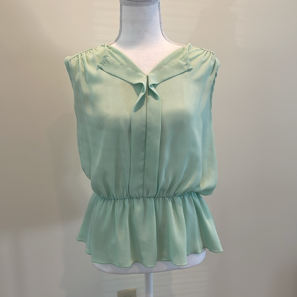 Alya Pale Green Sleeveless Top With Elastic Waist & Pleats. Large